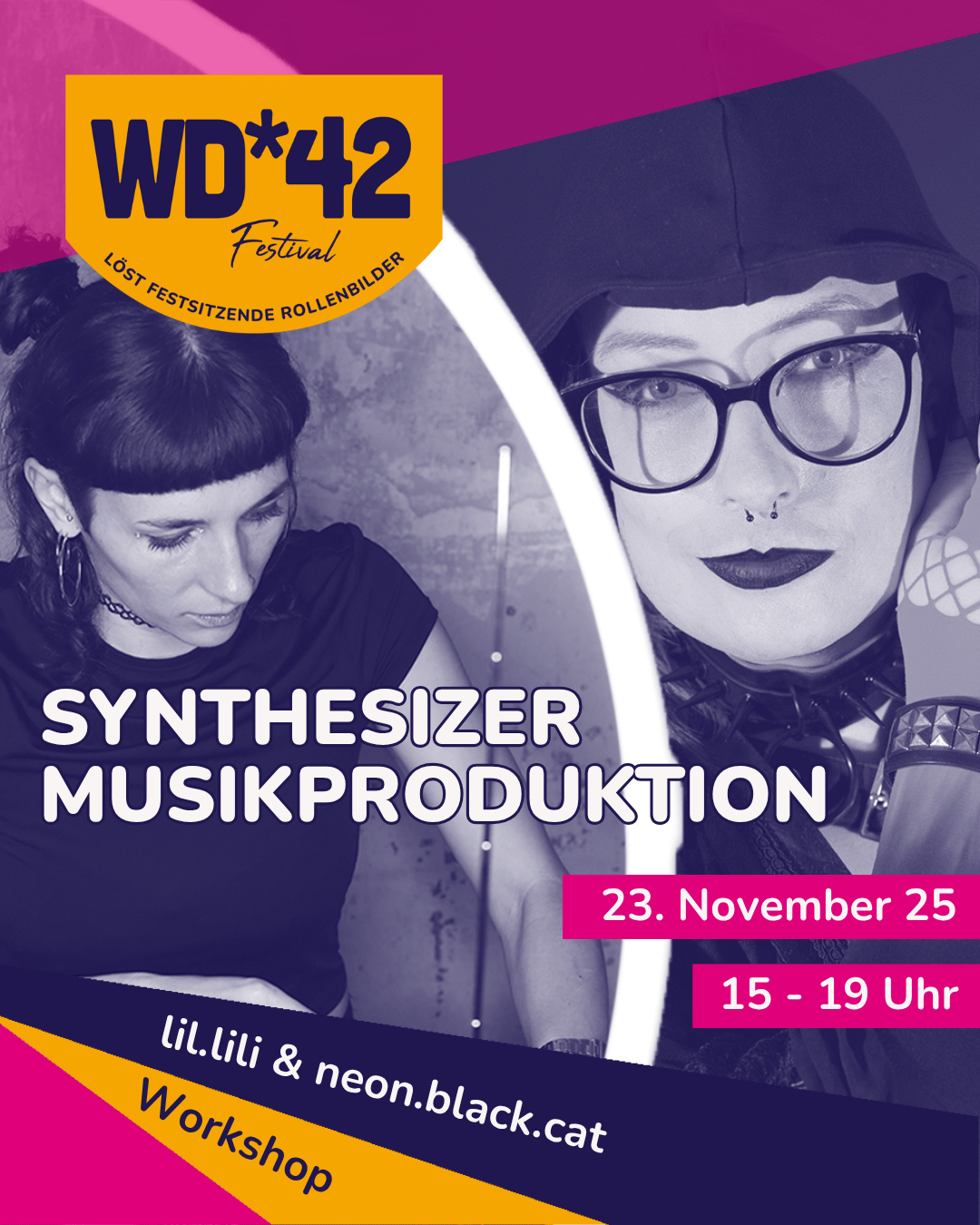 Veranstaltungsankündigung Synthesizer Workshop mit lil.lili und neon.black.cat am 23.11.2025 ab 15 Uhr