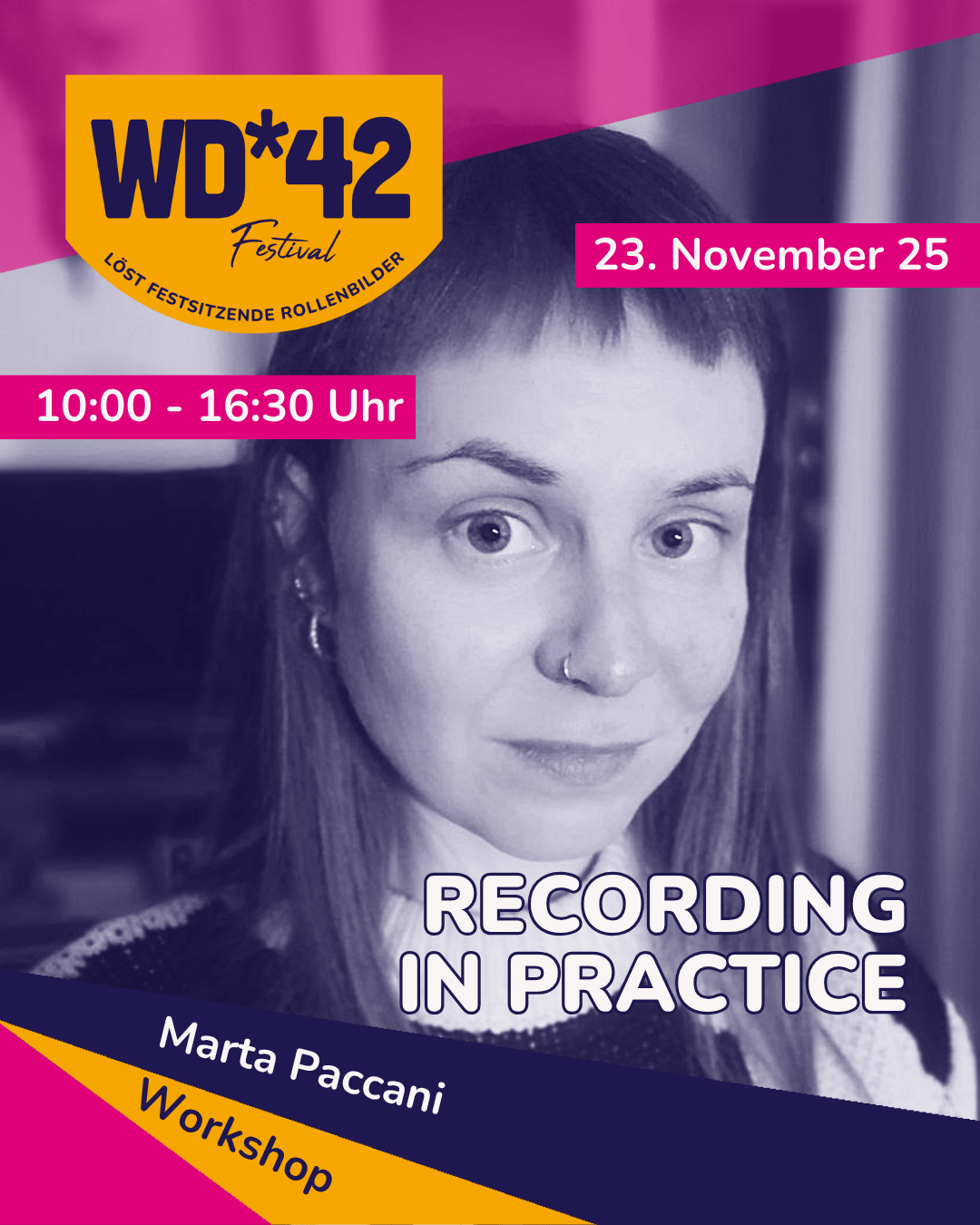 Workshop-Ankündigung Recording in Practice mit Marta am 23.22.2025, ab 10 Uhr